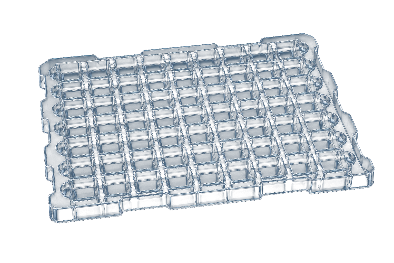 Clear multi-cavity thermoformed packaging tray